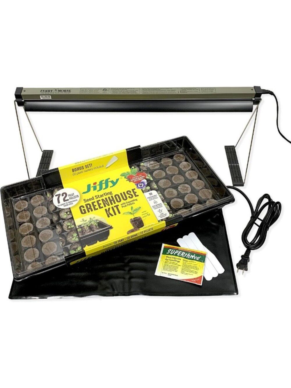 Complete Indoor Seed Starting Kit with Heat Mat, T5 Grow Light & 72 Cell